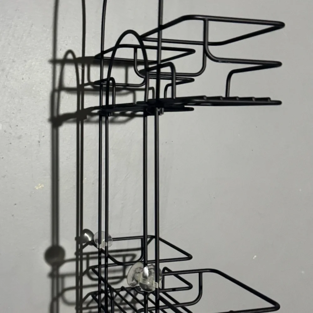 Black Over-the-Shower Caddy with Multiple Shelves and Hooks